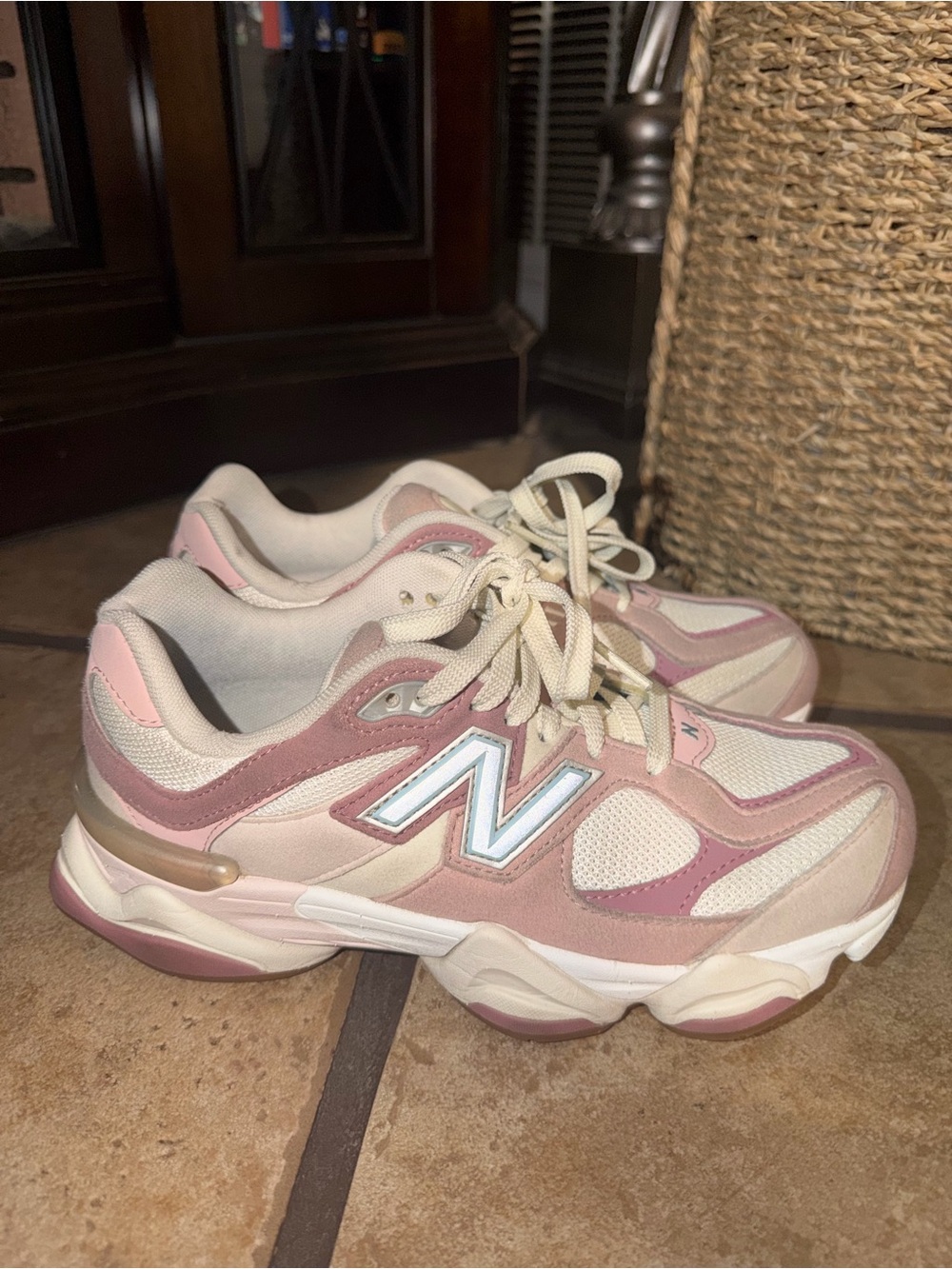 New Balance Women's Pink and Cream Chunky Sneakers